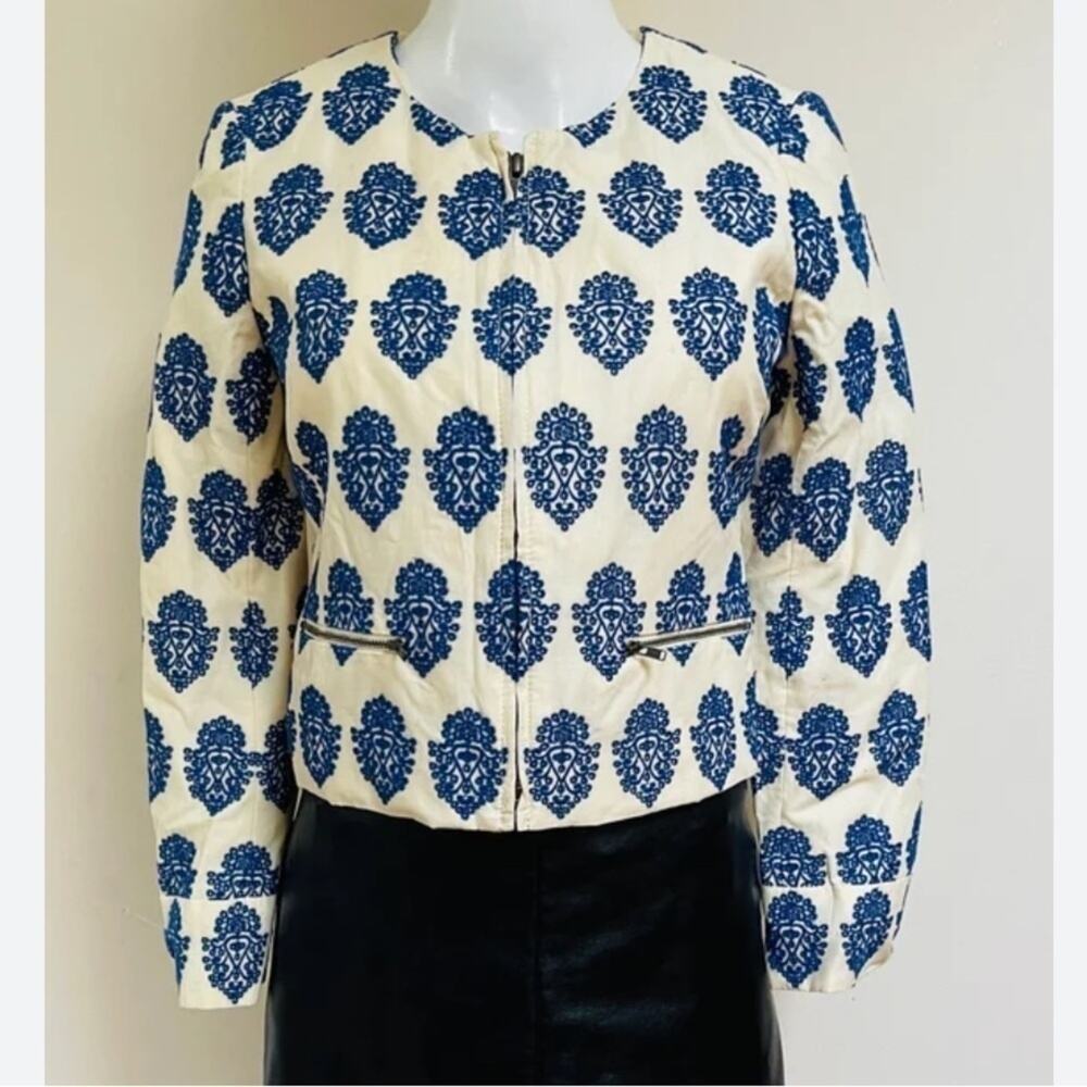 J.Crew cropped cotton embroidered filigree zip jacket size 8 - Picture 2 of 9